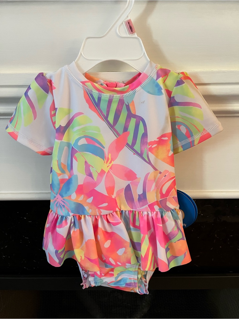 Girls' Tropical Floral Ruffle Swim One-Piece - Pink Multi